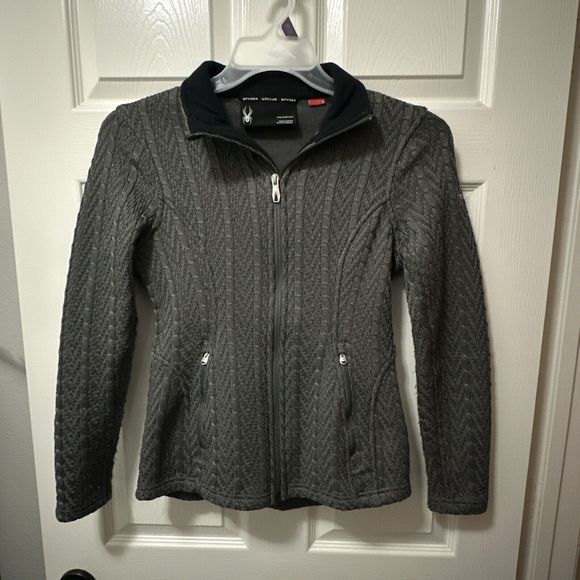 Spyder Jacket Womens Small S Major Cable Stryke Knit Full Zip Patterned Grey - Picture 2 of 11